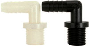 1/4 INCH X 1/2 INCH MNPT X HOSE BARB  POLY ELBOW - 90