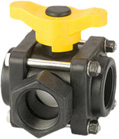 BANJO V150SL POLYPROPYLENE SIDE LOAD BALL VALVE, THREE PIECE, THREE WAY, FULL PORT, 1-1/2" FNPT