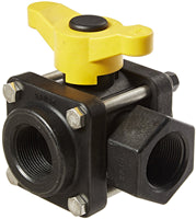 BANJO V125SL POLYPROPYLENE SIDE LOAD BALL VALVE, THREE PIECE, THREE WAY, FULL PORT, 1-1/4" FNPT